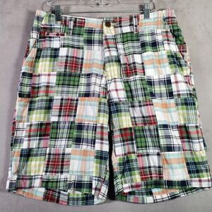J Crew Shorts Mens 33 Vintage Madras Plaid Patchwork Flat Front‎ Preppy Golf 9"